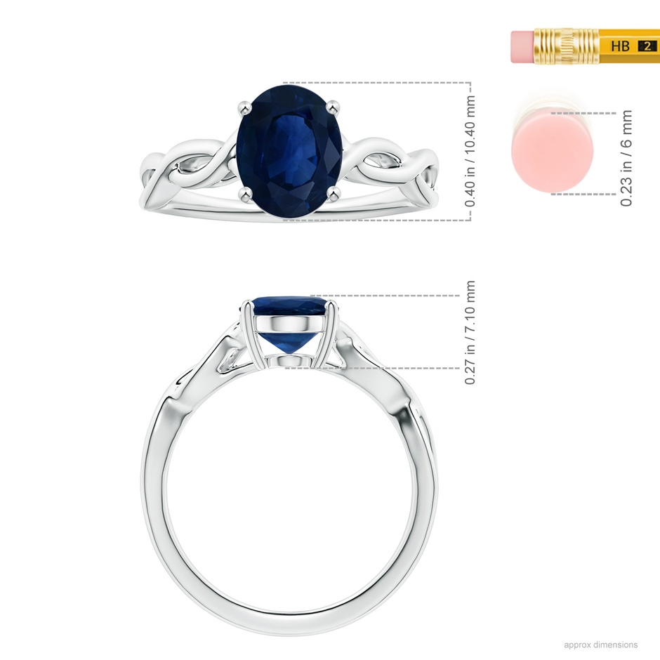 10.45x8.17x4.81mm AA Prong-Set GIA Certified Oval Sapphire Solitaire Ring with Twisted Shank in 18K White Gold ruler