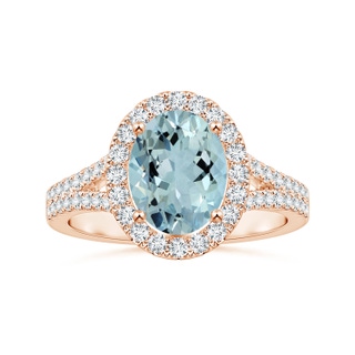 9.91x7.81x5.24mm AA GIA Certified Oval Aquamarine Split Shank Halo Ring in 10K Rose Gold