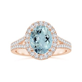 9.91x7.81x5.24mm AA GIA Certified Oval Aquamarine Split Shank Halo Ring in 9K Rose Gold