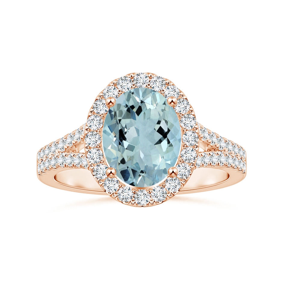 9.91x7.81x5.24mm AA GIA Certified Oval Aquamarine Split Shank Halo Ring in 9K Rose Gold 