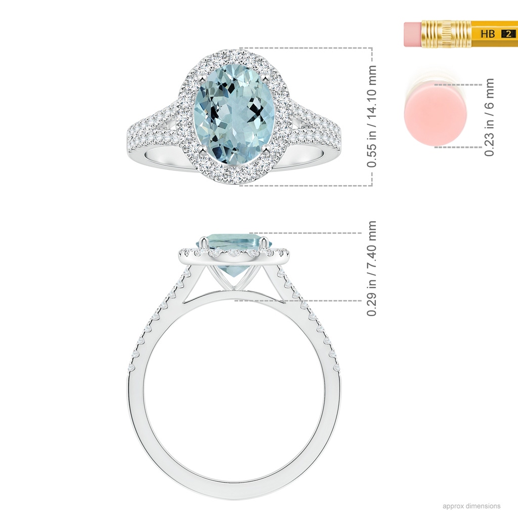 9.91x7.81x5.24mm AA GIA Certified Oval Aquamarine Split Shank Halo Ring in White Gold ruler