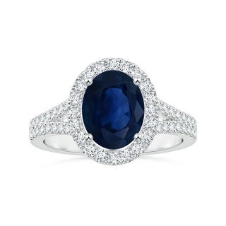 10.45x8.17x4.81mm AA GIA Certified Oval Sapphire Halo Split Shank Ring with Diamonds in 18K White Gold