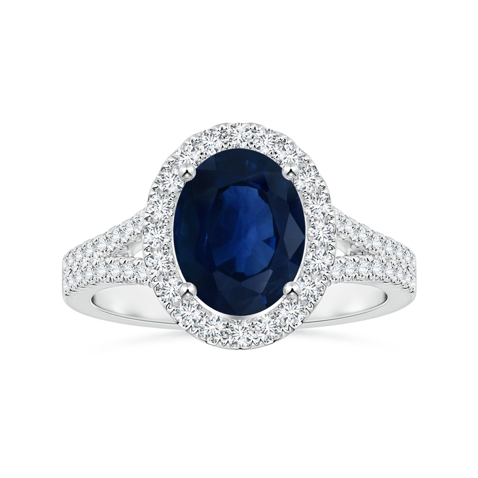 10.45x8.17x4.81mm AA GIA Certified Oval Sapphire Halo Split Shank Ring with Diamonds in 18K White Gold 