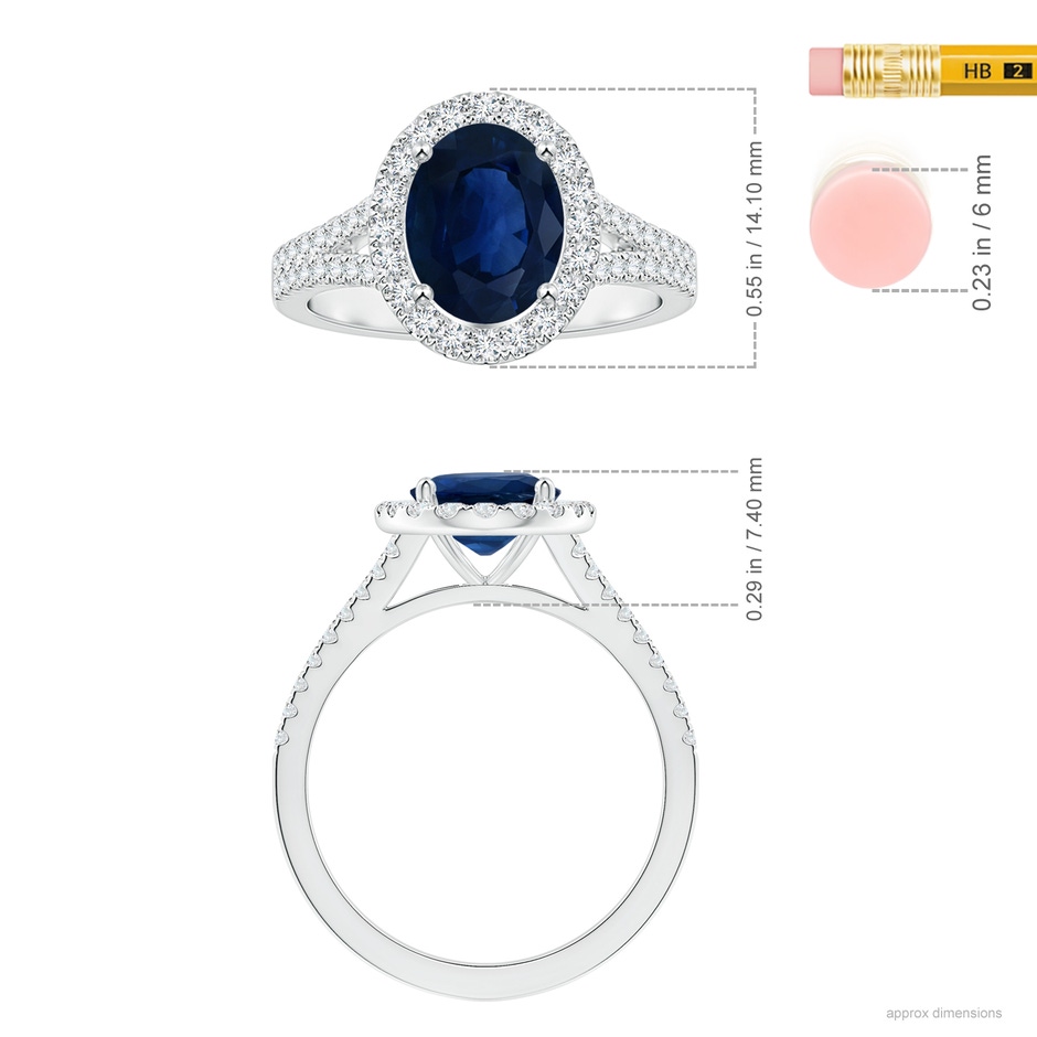 10.45x8.17x4.81mm AA GIA Certified Oval Sapphire Halo Split Shank Ring with Diamonds in 18K White Gold ruler