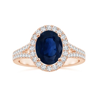 10.45x8.17x4.81mm AA GIA Certified Oval Sapphire Halo Split Shank Ring with Diamonds in 9K Rose Gold