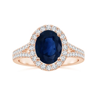 10.45x8.17x4.81mm AA GIA Certified Oval Sapphire Halo Split Shank Ring with Diamonds in Rose Gold