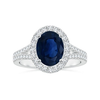 10.45x8.17x4.81mm AA GIA Certified Oval Sapphire Halo Split Shank Ring with Diamonds in White Gold