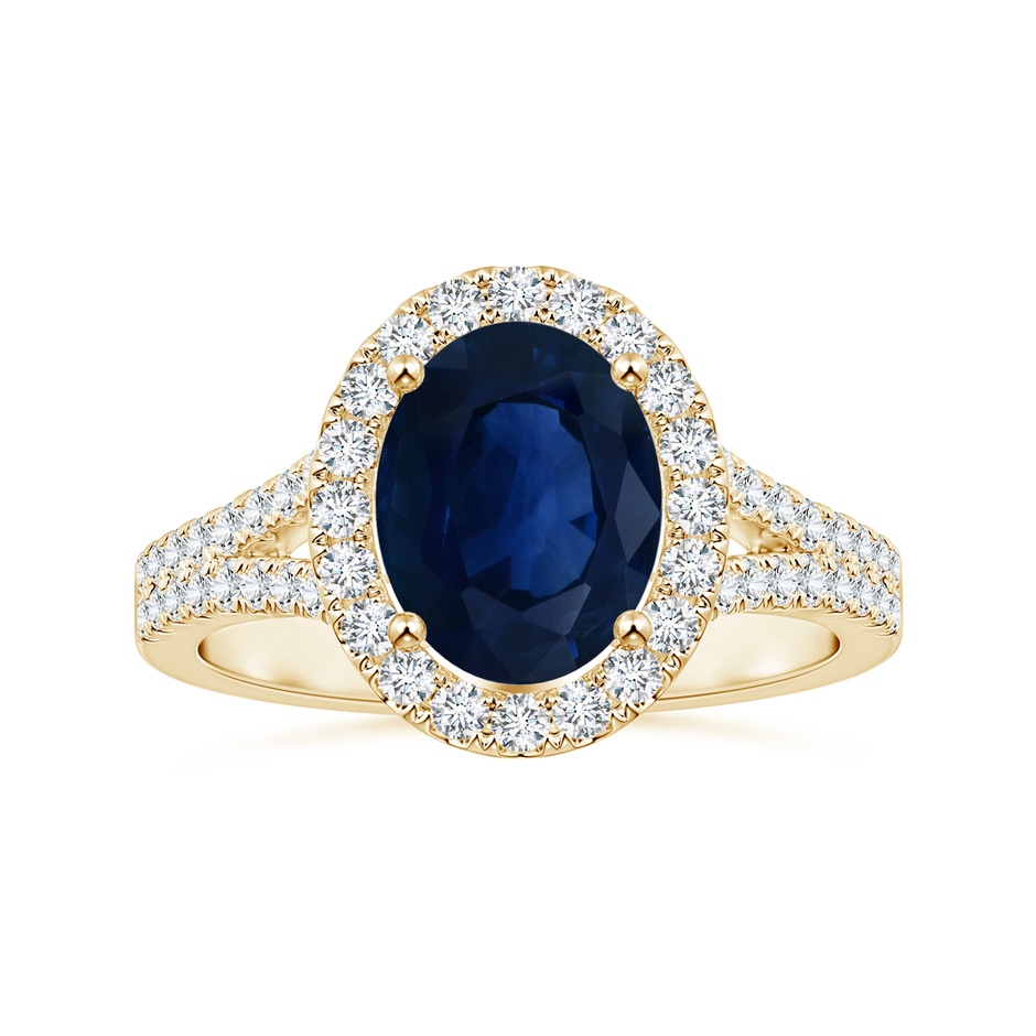10.45x8.17x4.81mm AA GIA Certified Oval Sapphire Halo Split Shank Ring with Diamonds in Yellow Gold 