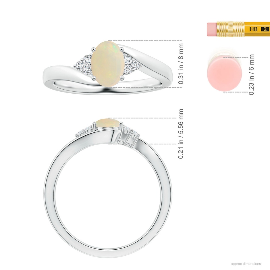 7.80x5.92x2.48mm AAA GIA Certified Oval Opal Bypass Ring with Diamonds in P950 Platinum ruler