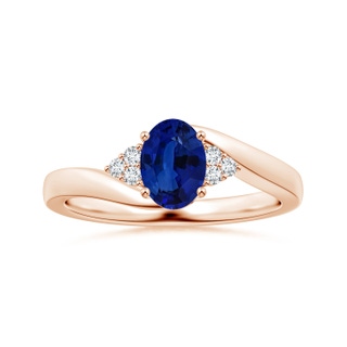 7.87x5.85x3.74mm AAAA GIA Certified Oval Blue Sapphire Bypass Ring with Side Diamonds in 10K Rose Gold