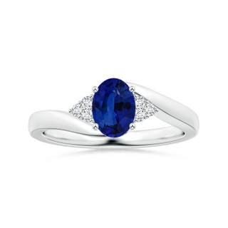 7.87x5.85x3.74mm AAAA GIA Certified Oval Blue Sapphire Bypass Ring with Side Diamonds in P950 Platinum