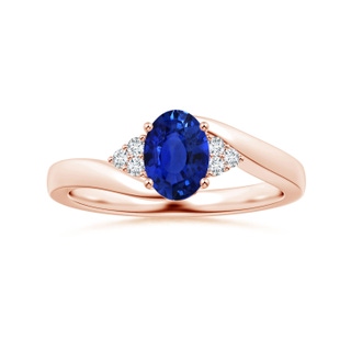 7.89x5.87x3.73mm AAAA Oval Blue Sapphire Bypass Ring with Side Diamonds in 10K Rose Gold
