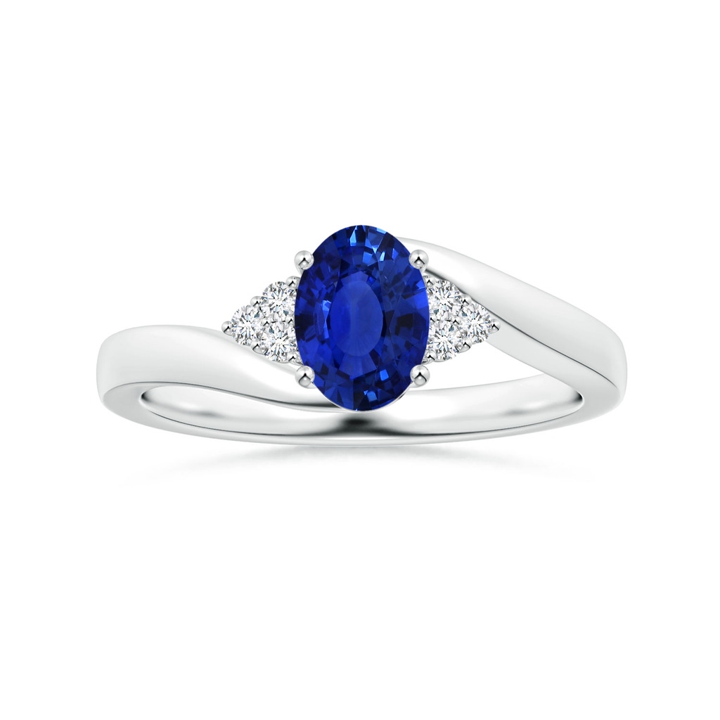 7.89x5.87x3.73mm AAAA Oval Blue Sapphire Bypass Ring with Side Diamonds in P950 Platinum 