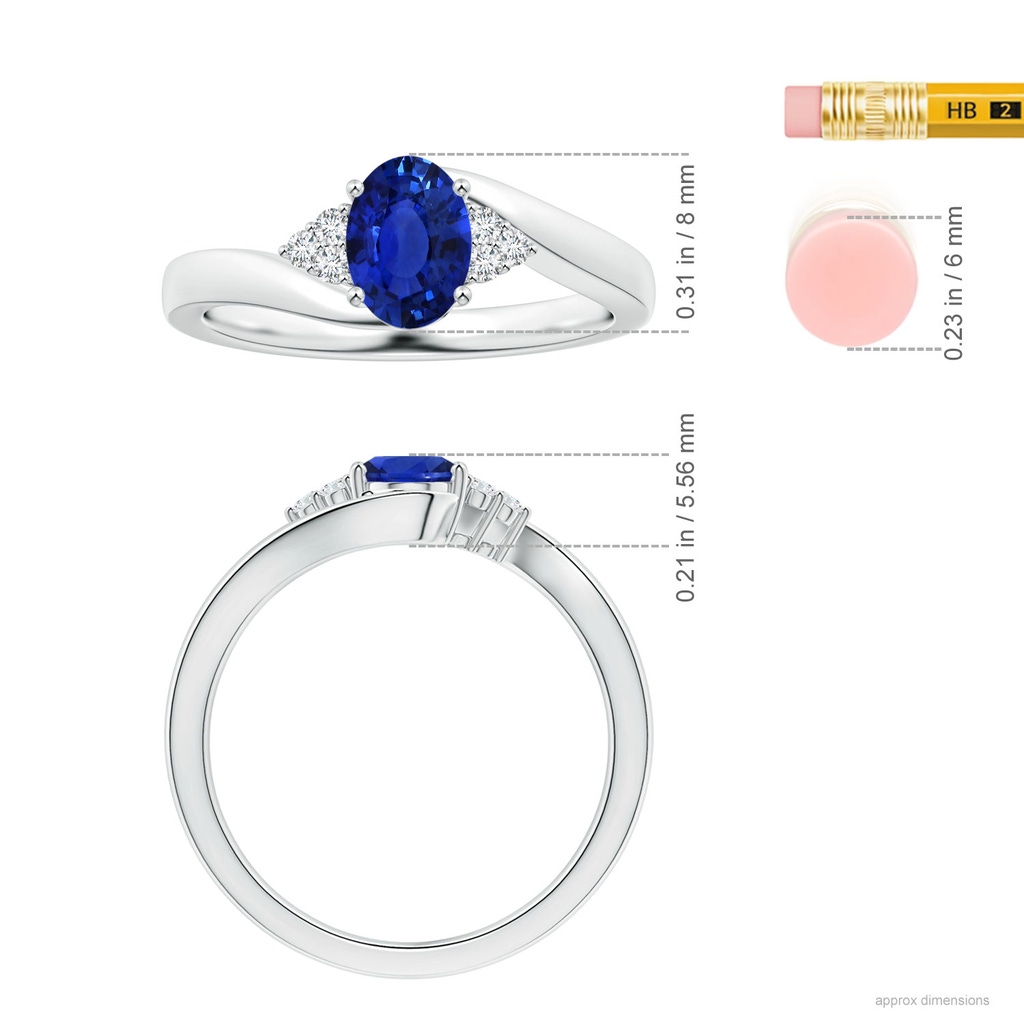 7.89x5.87x3.73mm AAAA Oval Blue Sapphire Bypass Ring with Side Diamonds in P950 Platinum ruler