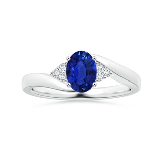 7.89x5.87x3.73mm AAAA Oval Blue Sapphire Bypass Ring with Side Diamonds in White Gold