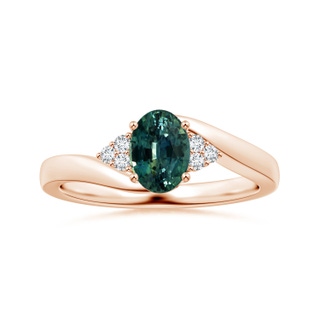 8.31x6.92x4.91mm AAA GIA Certified Oval Teal Sapphire Bypass Ring with Side Diamonds in 9K Rose Gold