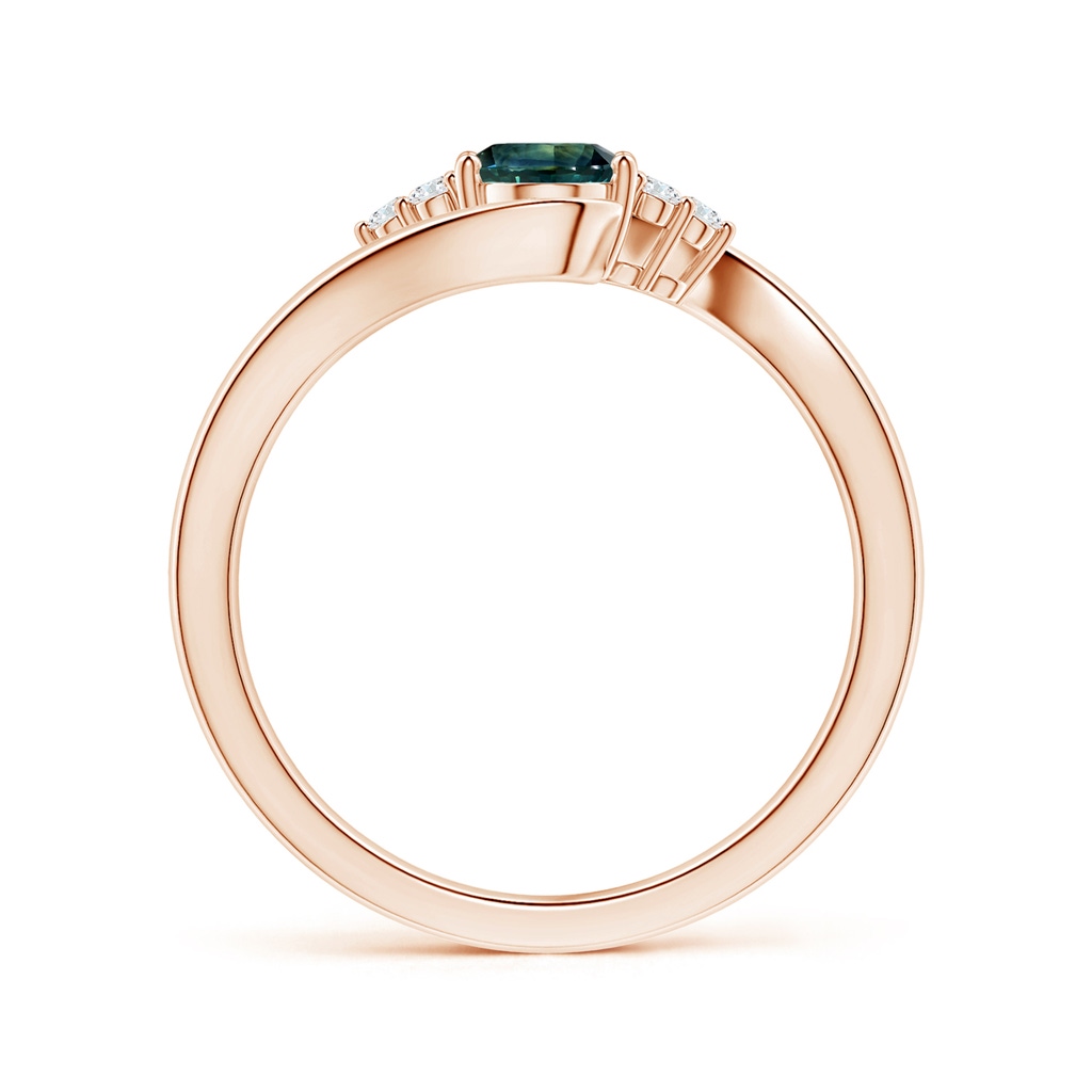 8.31x6.92x4.91mm AAA GIA Certified Oval Teal Sapphire Bypass Ring with Side Diamonds in Rose Gold Side-1