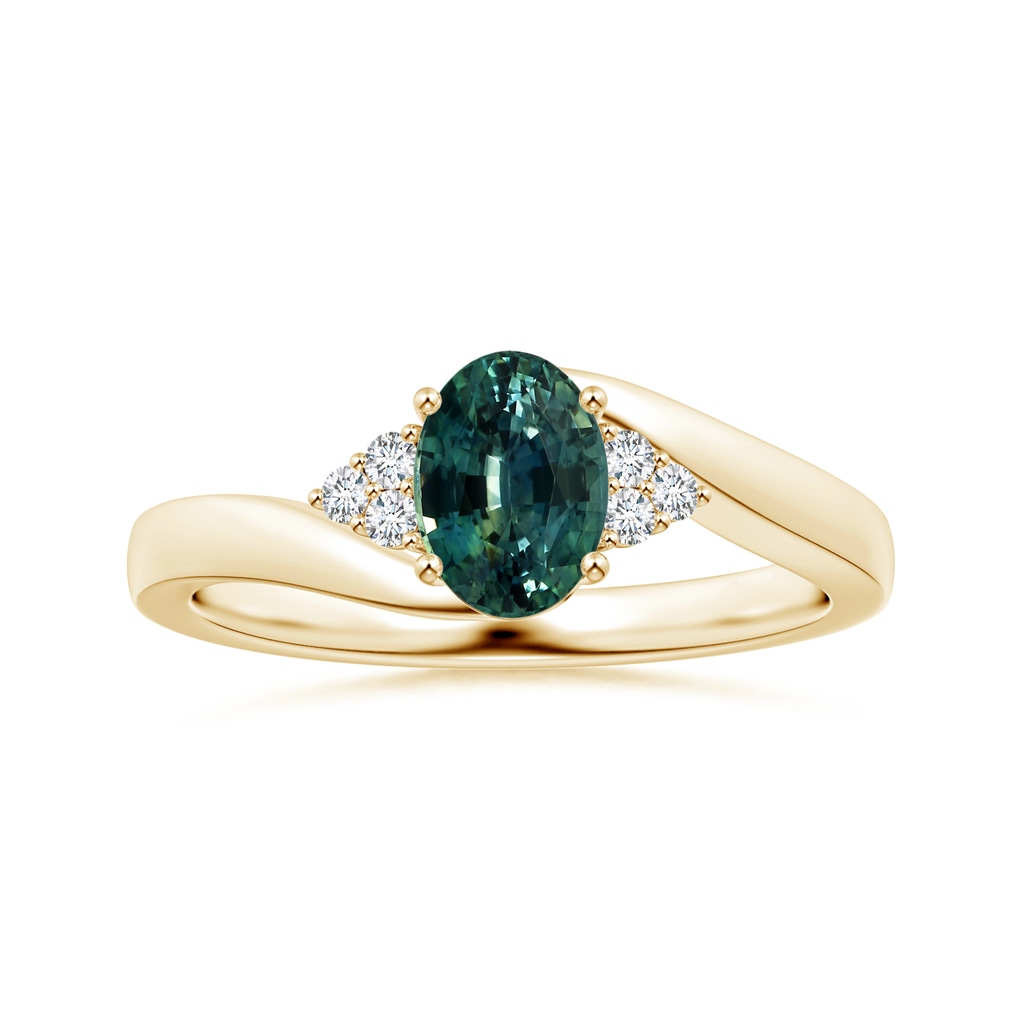 8.31x6.92x4.91mm AAA GIA Certified Oval Teal Sapphire Bypass Ring with Side Diamonds in Yellow Gold