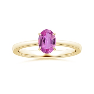 8.19x6.15x2.72mm AAAA Claw-Set Solitaire Oval Pink Sapphire Reverse Tapered Shank Ring in 18K Yellow Gold
