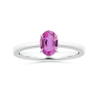8.19x6.15x2.72mm AAAA Claw-Set Solitaire Oval Pink Sapphire Reverse Tapered Shank Ring in P950 Platinum