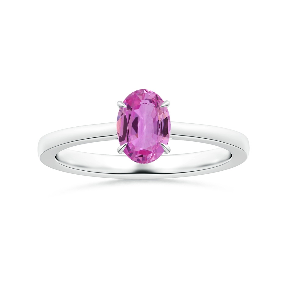 8.19x6.15x2.72mm AAAA Claw-Set Solitaire Oval Pink Sapphire Reverse Tapered Shank Ring in P950 Platinum 