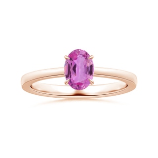 8.19x6.15x2.72mm AAAA Claw-Set Solitaire Oval Pink Sapphire Reverse Tapered Shank Ring in Rose Gold