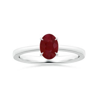 7.86x6.16x4.51mm AA Claw-Set GIA Certified Solitaire Oval Ruby Reverse Tapered Shank Ring  in 18K White Gold