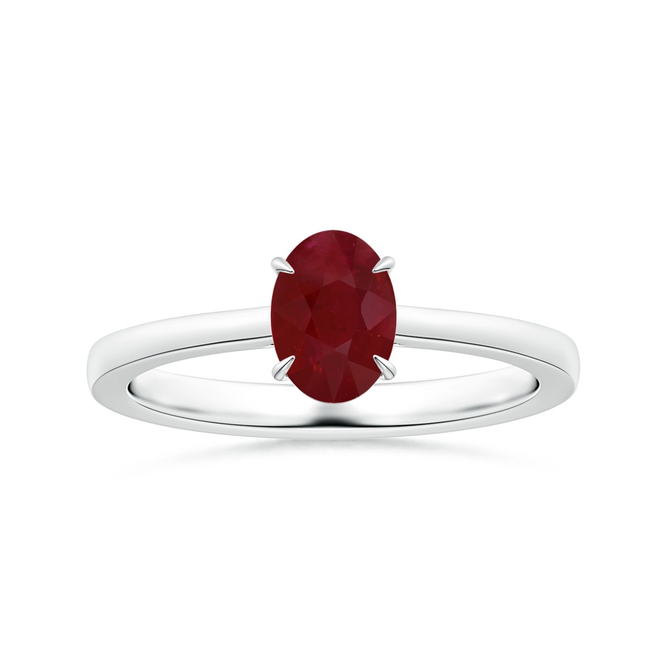 7.86x6.16x4.51mm AA Claw-Set GIA Certified Solitaire Oval Ruby Reverse Tapered Shank Ring  in P950 Platinum 