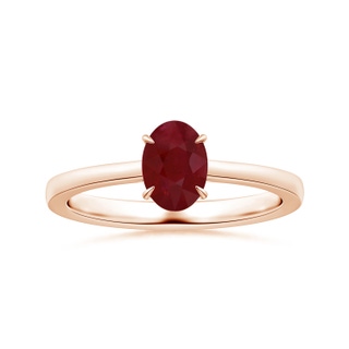 7.86x6.16x4.51mm AA Claw-Set GIA Certified Solitaire Oval Ruby Reverse Tapered Shank Ring  in Rose Gold