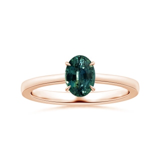 8.31x6.92x4.91mm AAA Claw-Set GIA Certified Solitaire Oval Teal Sapphire Reverse Tapered Shank Ring in 9K Rose Gold