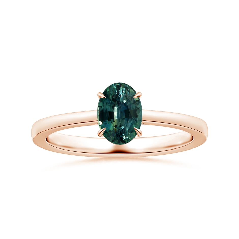 8.31x6.92x4.91mm AAA Claw-Set GIA Certified Solitaire Oval Teal Sapphire Reverse Tapered Shank Ring in Rose Gold 