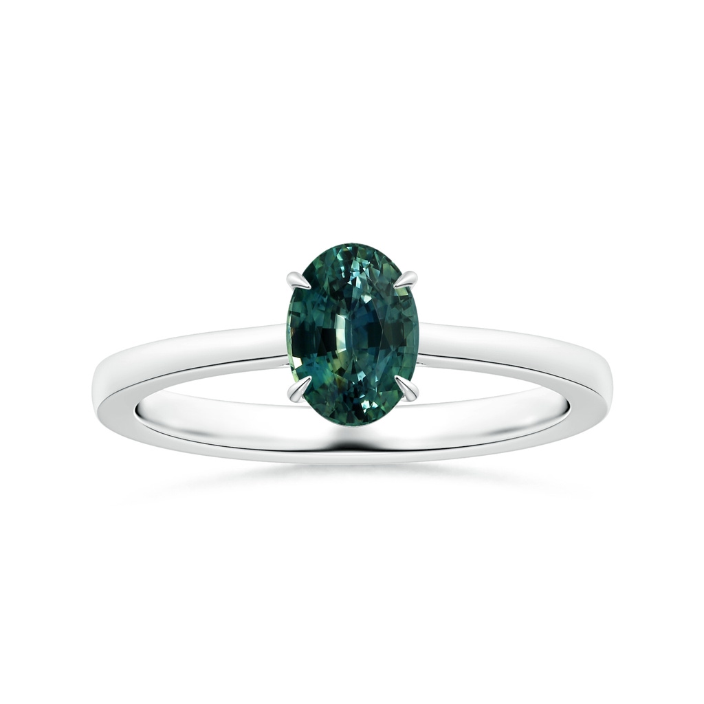 8.31x6.92x4.91mm AAA Claw-Set GIA Certified Solitaire Oval Teal Sapphire Reverse Tapered Shank Ring in White Gold