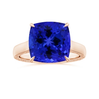 12.05x11.99x9.09mm AAAA Claw-Set GIA Certified Cushion Tanzanite Solitaire Ring with Scrollwork in 10K Rose Gold