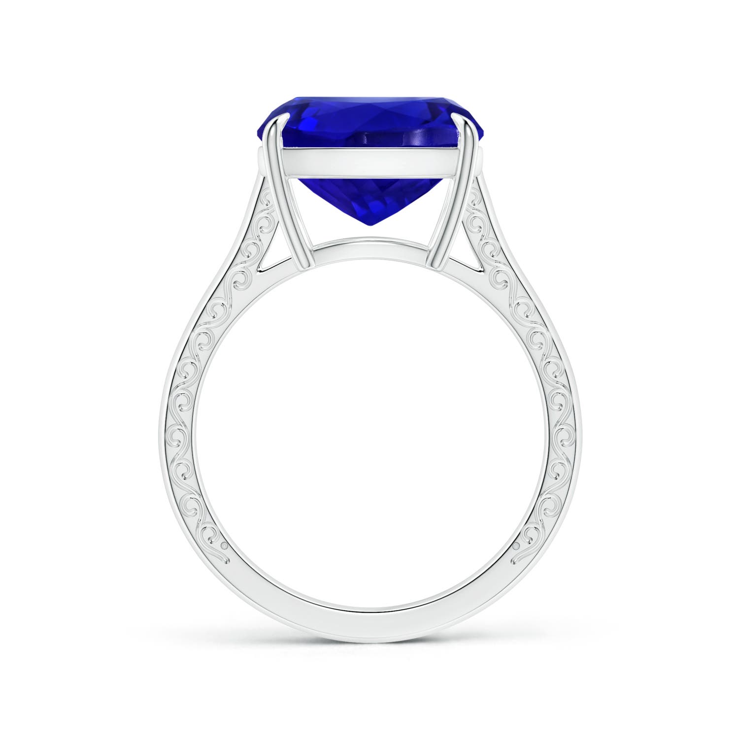 12.05x11.99x9.09mm AAAA Claw-Set GIA Certified Cushion Tanzanite Solitaire Ring with Scrollwork in White Gold - side 2