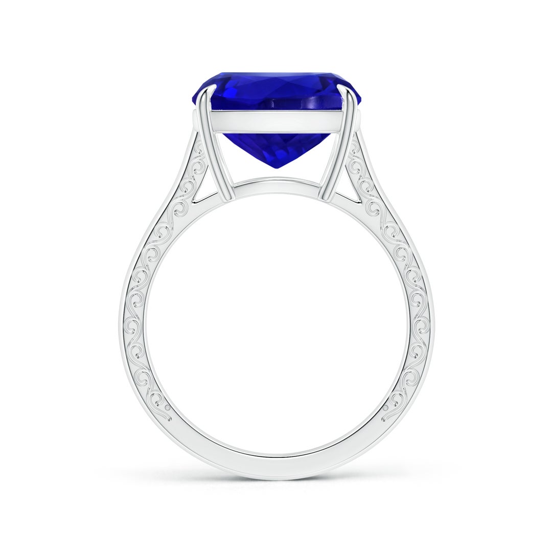12.05x11.99x9.09mm AAAA Claw-Set GIA Certified Cushion Tanzanite Solitaire Ring with Scrollwork in White Gold - side 2