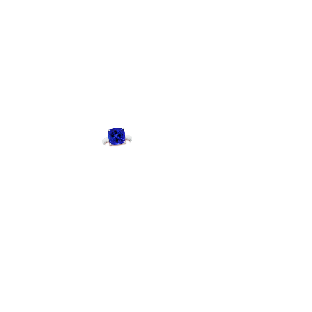 12.05x11.99x9.09mm AAAA Claw-Set GIA Certified Cushion Tanzanite Solitaire Ring with Scrollwork in White Gold - body_hand