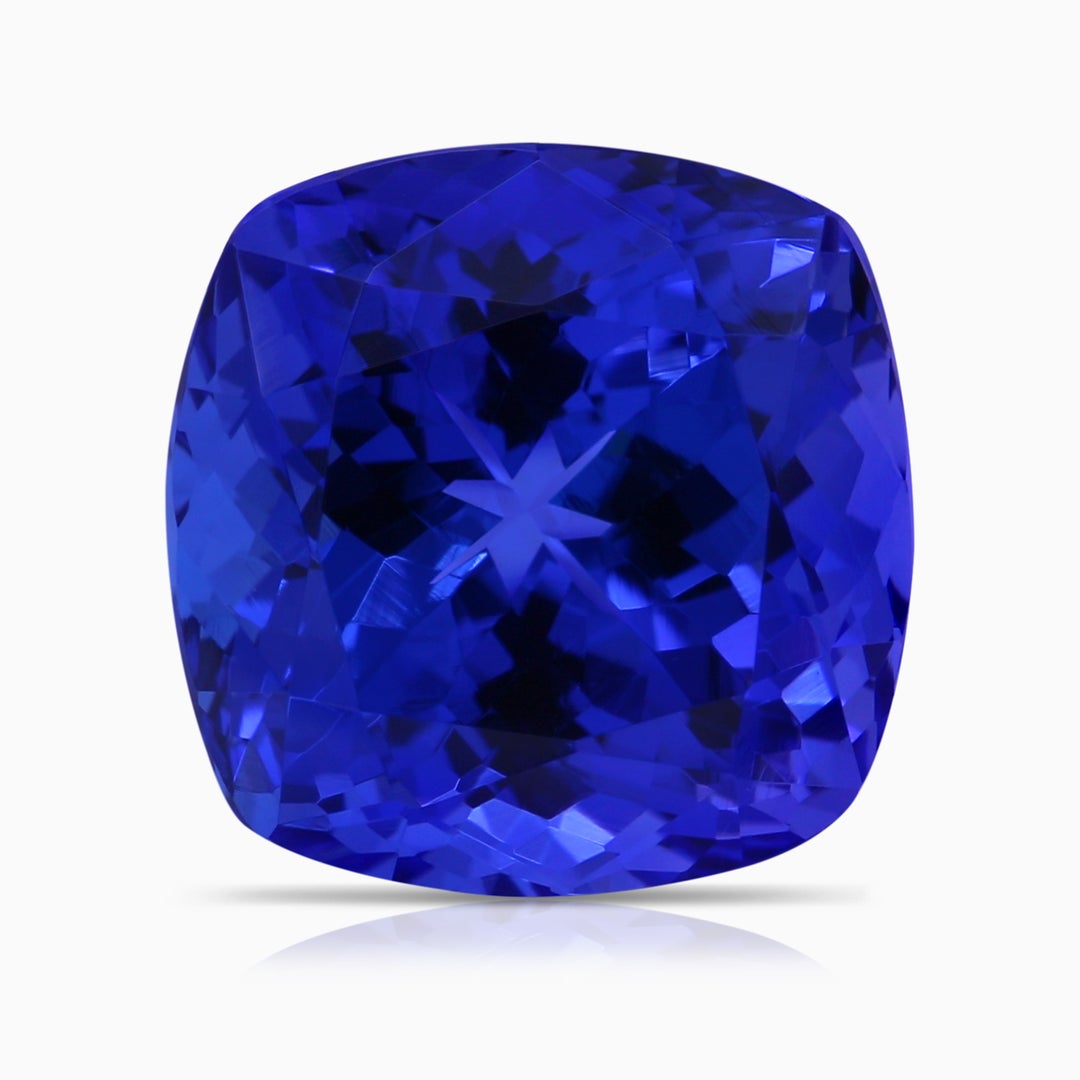 12.05x11.99x9.09mm AAAA Claw-Set GIA Certified Cushion Tanzanite Solitaire Ring with Scrollwork in White Gold - stone