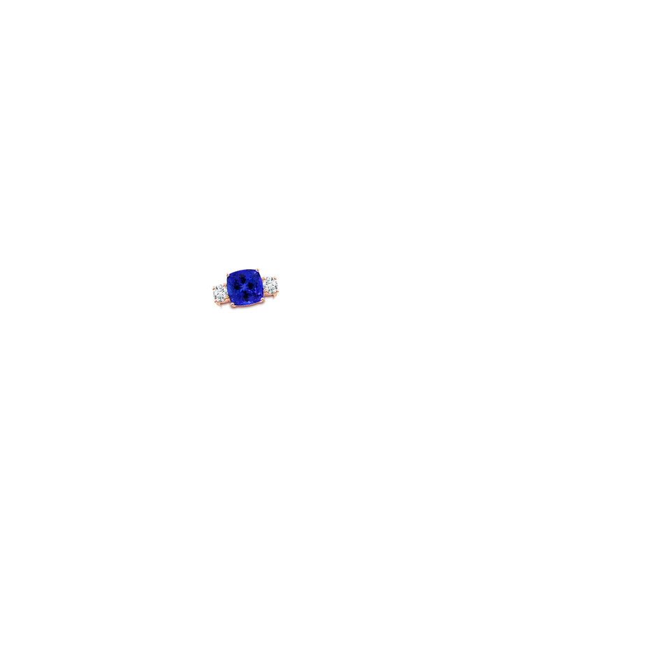 12.05x11.99x9.09mm AAAA GIA Certified Cushion Tanzanite Three Stone Ring with Diamonds in 18K Rose Gold hand