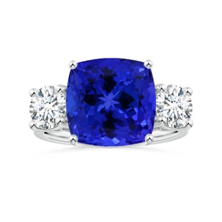 12.05x11.99x9.09mm AAAA GIA Certified Cushion Tanzanite Three Stone Ring with Diamonds in 18K White Gold