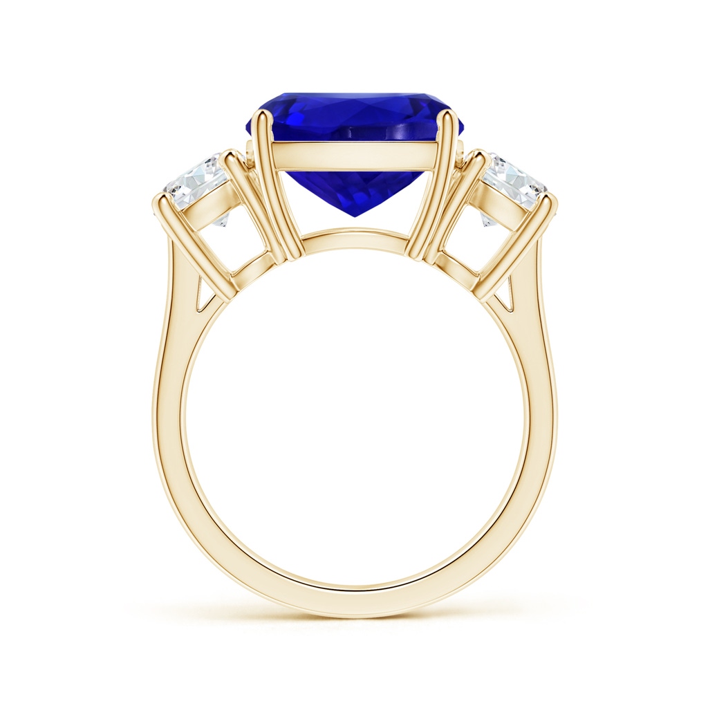 12.05x11.99x9.09mm AAAA GIA Certified Cushion Tanzanite Three Stone Ring with Diamonds in Yellow Gold - side 199