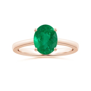 9x7.5mm AAA Prong-Set GIA Certified Solitaire Oval Columbian Emerald Reverse Tapered Shank Ring in 10K Rose Gold