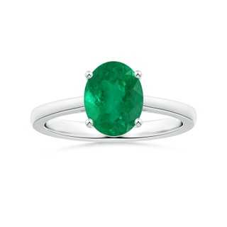 9x7.5mm AAA Prong-Set GIA Certified Solitaire Oval Columbian Emerald Reverse Tapered Shank Ring in 18K White Gold