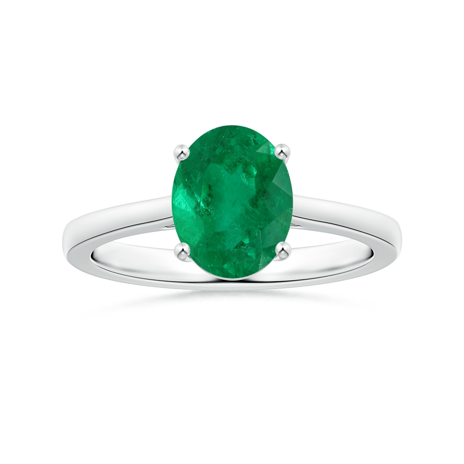 9x7.5mm AAA Prong-Set GIA Certified Solitaire Oval Columbian Emerald Reverse Tapered Shank Ring in 18K White Gold 