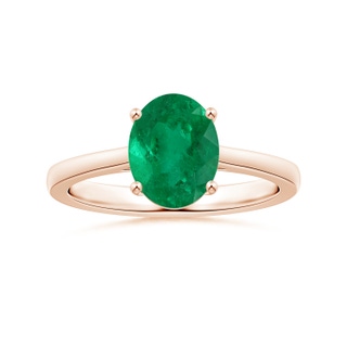 9x7.5mm AAA Prong-Set GIA Certified Solitaire Oval Columbian Emerald Reverse Tapered Shank Ring in Rose Gold