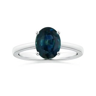 8.92x7.07x6.66mm AAA Prong-Set GIA Certified Oval Teal Sapphire Ring with Reverse Tapered Shank in 18K White Gold
