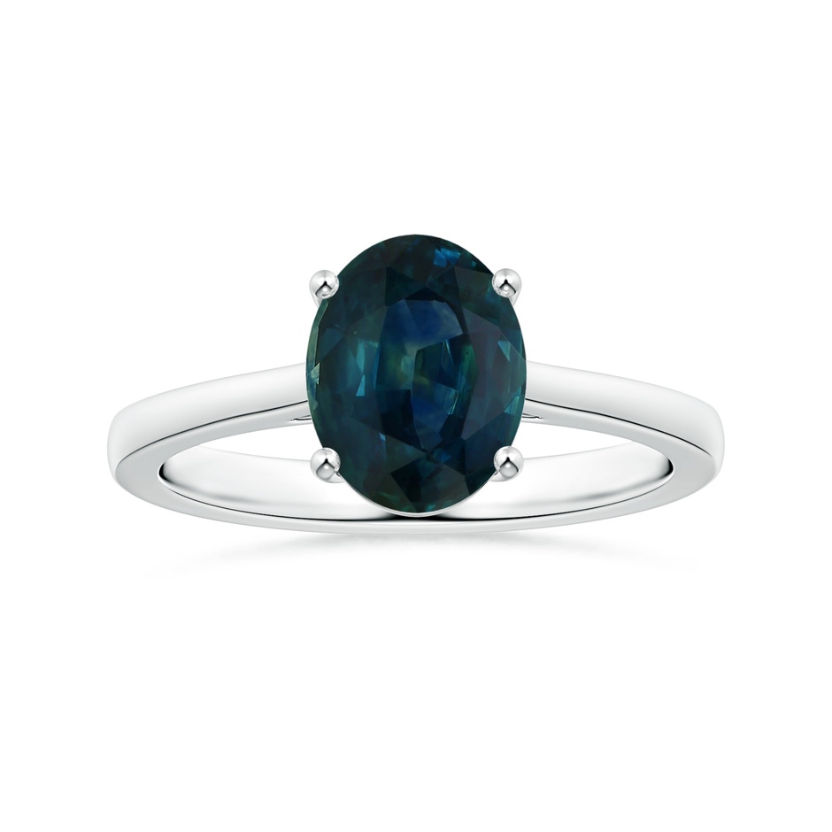 8.92x7.07x6.66mm AAA Prong-Set GIA Certified Oval Teal Sapphire Ring with Reverse Tapered Shank in 18K White Gold 