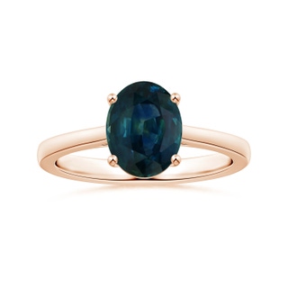 8.92x7.07x6.66mm AAA Prong-Set GIA Certified Oval Teal Sapphire Ring with Reverse Tapered Shank in 9K Rose Gold
