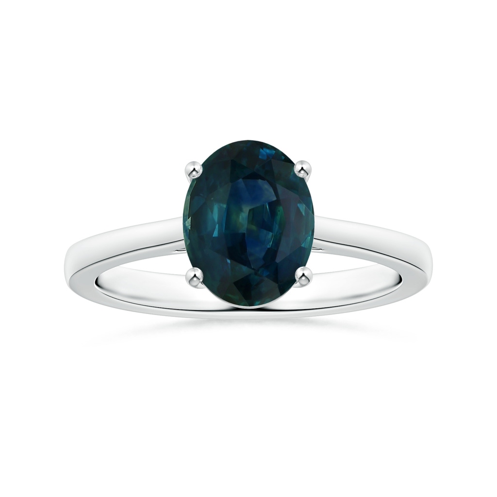 8.92x7.07x6.66mm AAA Prong-Set GIA Certified Oval Teal Sapphire Ring with Reverse Tapered Shank in P950 Platinum