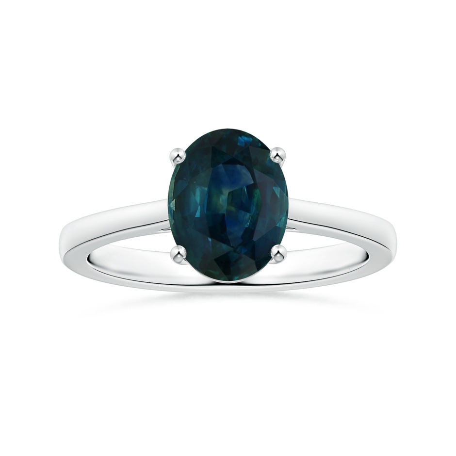 8.92x7.07x6.66mm AAA Prong-Set GIA Certified Oval Teal Sapphire Ring with Reverse Tapered Shank in P950 Platinum 