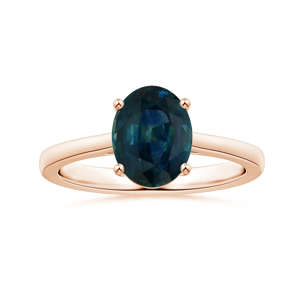 8.92x7.07x6.66mm AAA Prong-Set GIA Certified Oval Teal Sapphire Ring with Reverse Tapered Shank in Rose Gold